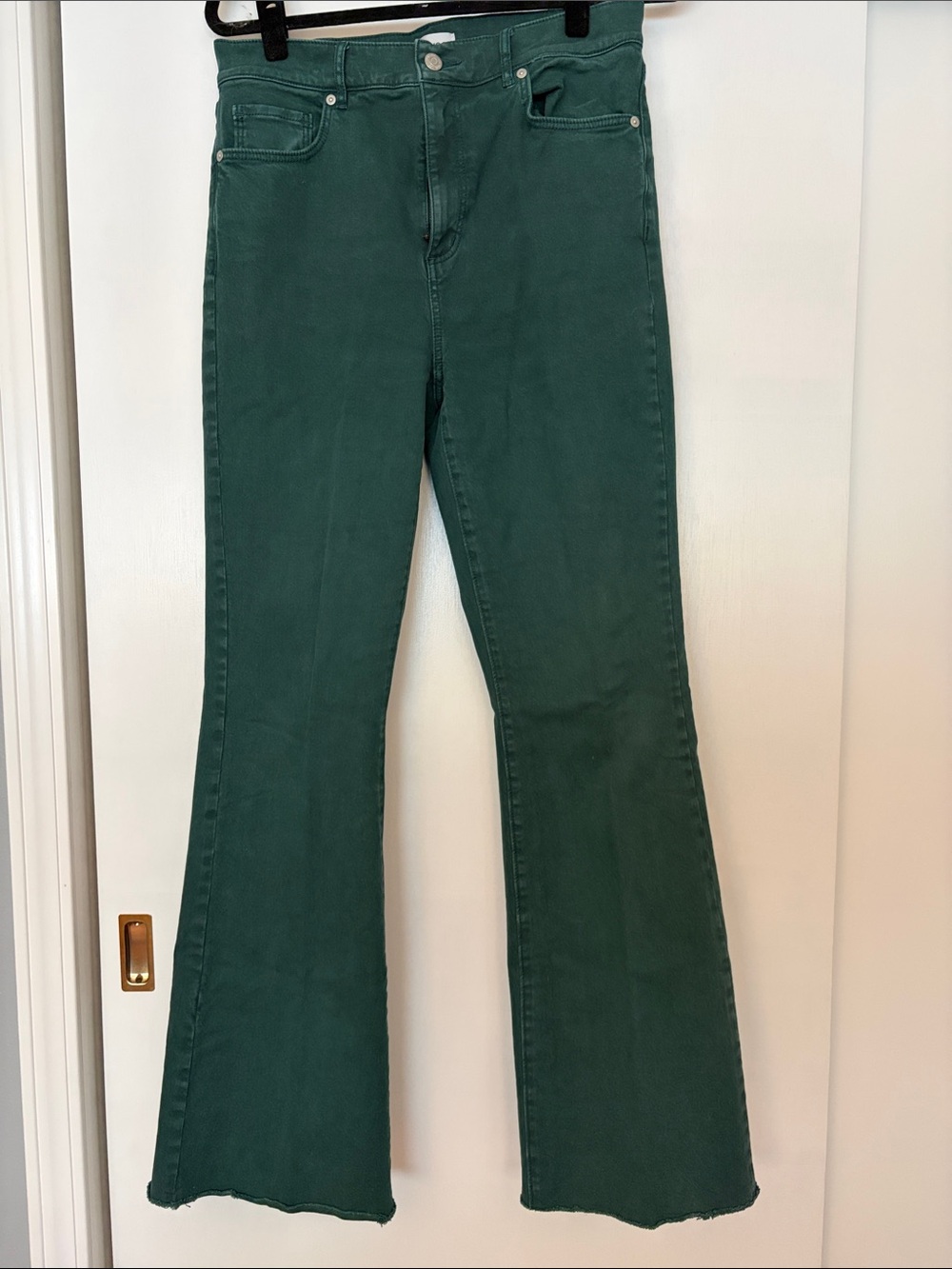 LOFT High-Rise Flare Jeans in Deep Teal Green